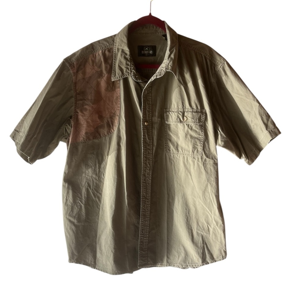 REDHEAD BUTTON DOWN SHORT SLEEVE WITH CAMOUFLAGE DETAIL OUTDOOR ARMY GREEN 2X